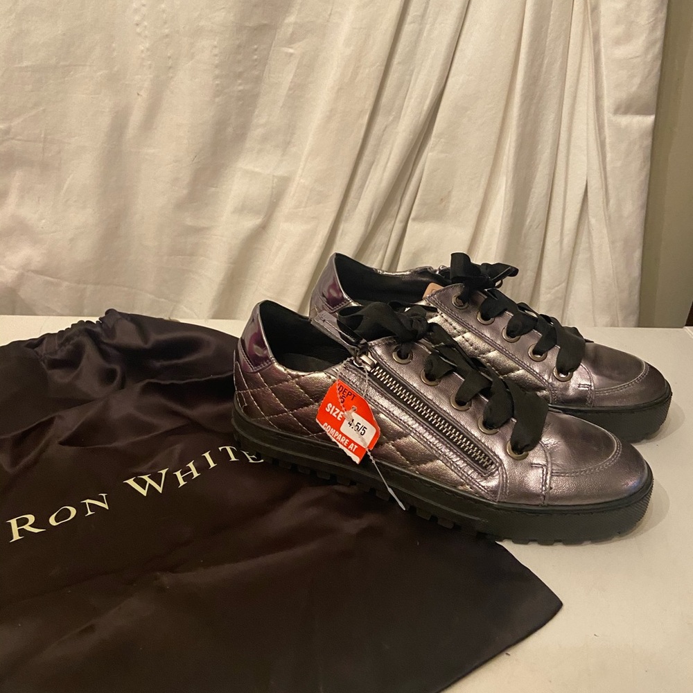 Ron White pewter quilted sneakers , zip sides